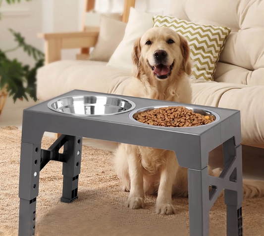 Adjustable Elevated Dog Feeding Station | 5-Level Height | 
Stainless Steel Double Bowl | Neck & Joint Protection
